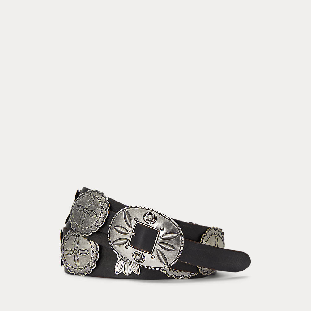 Cintura in pelle con concho in bronzo — Nero