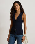 Cardigan a coste senza maniche — Blu navy Lauren
