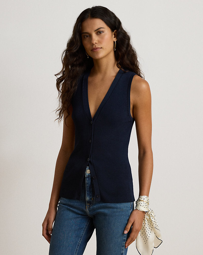 Cardigan a coste senza maniche — Blu navy Lauren