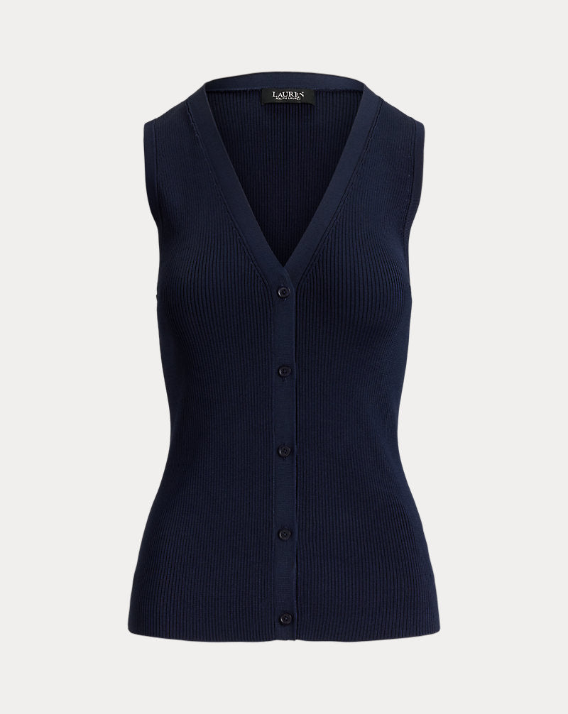 Cardigan a coste senza maniche — Blu navy Lauren