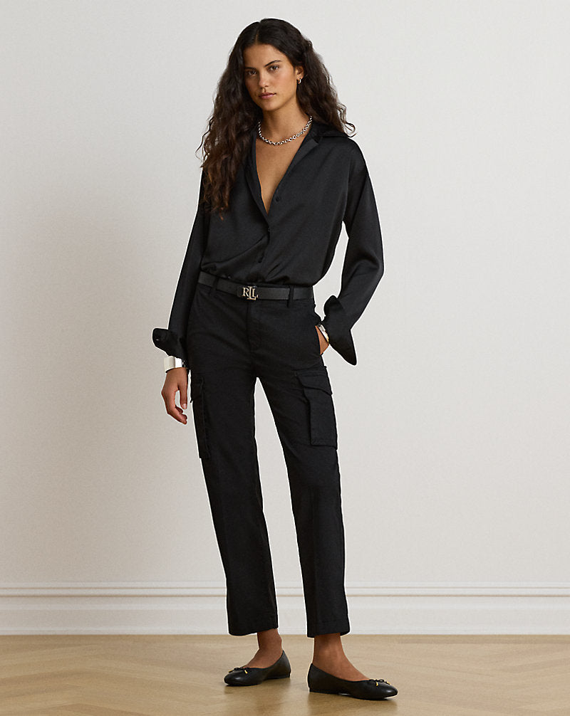 Camicia in charmeuse di raso Relaxed-Fit — Nero