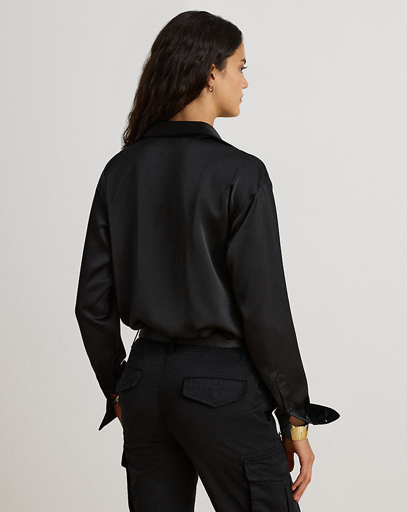 Camicia in charmeuse di raso Relaxed-Fit — Nero