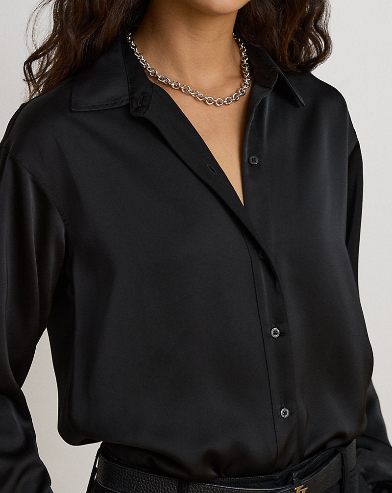 Camicia in charmeuse di raso Relaxed-Fit — Nero