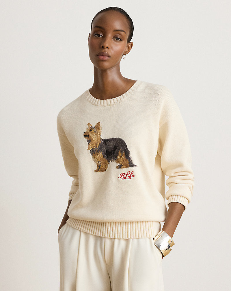 Maglia a intarsi con Yorkshire terrier — Crema mascarpone multicolore