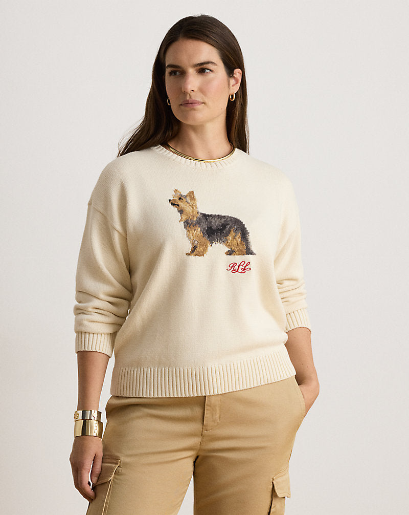 Maglia a intarsi con Yorkshire terrier — Crema mascarpone multicolore