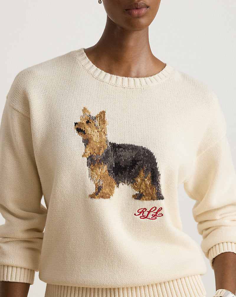 Maglia a intarsi con Yorkshire terrier — Crema mascarpone multicolore