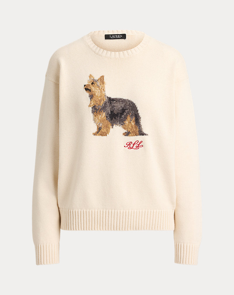 Maglia a intarsi con Yorkshire terrier — Crema mascarpone multicolore