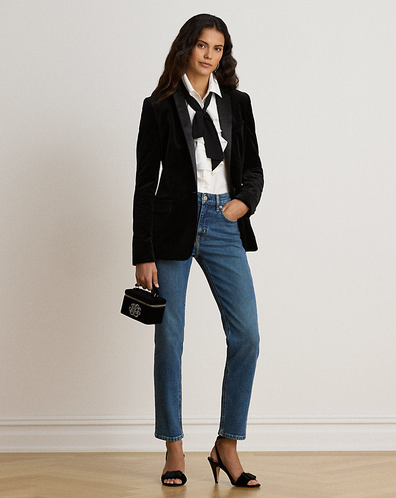 Blazer in velluto stretch e raso — Velluto nero