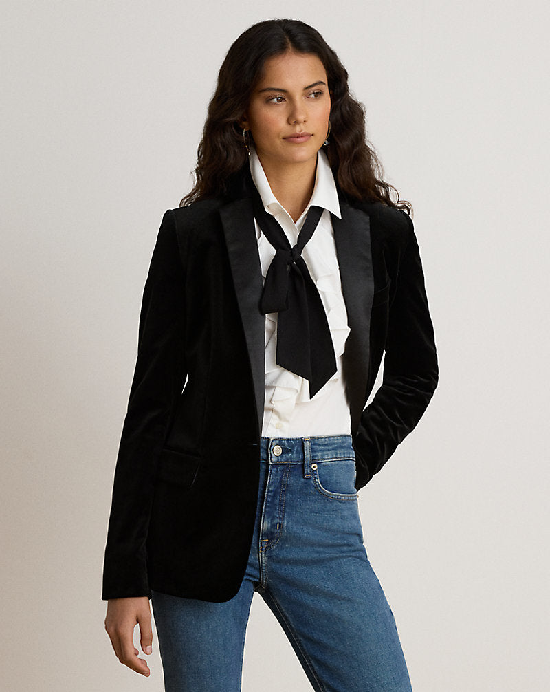 Blazer in velluto stretch e raso — Velluto nero