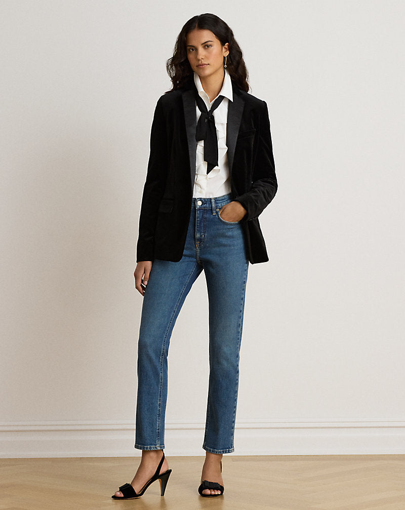 Blazer in velluto stretch e raso — Velluto nero