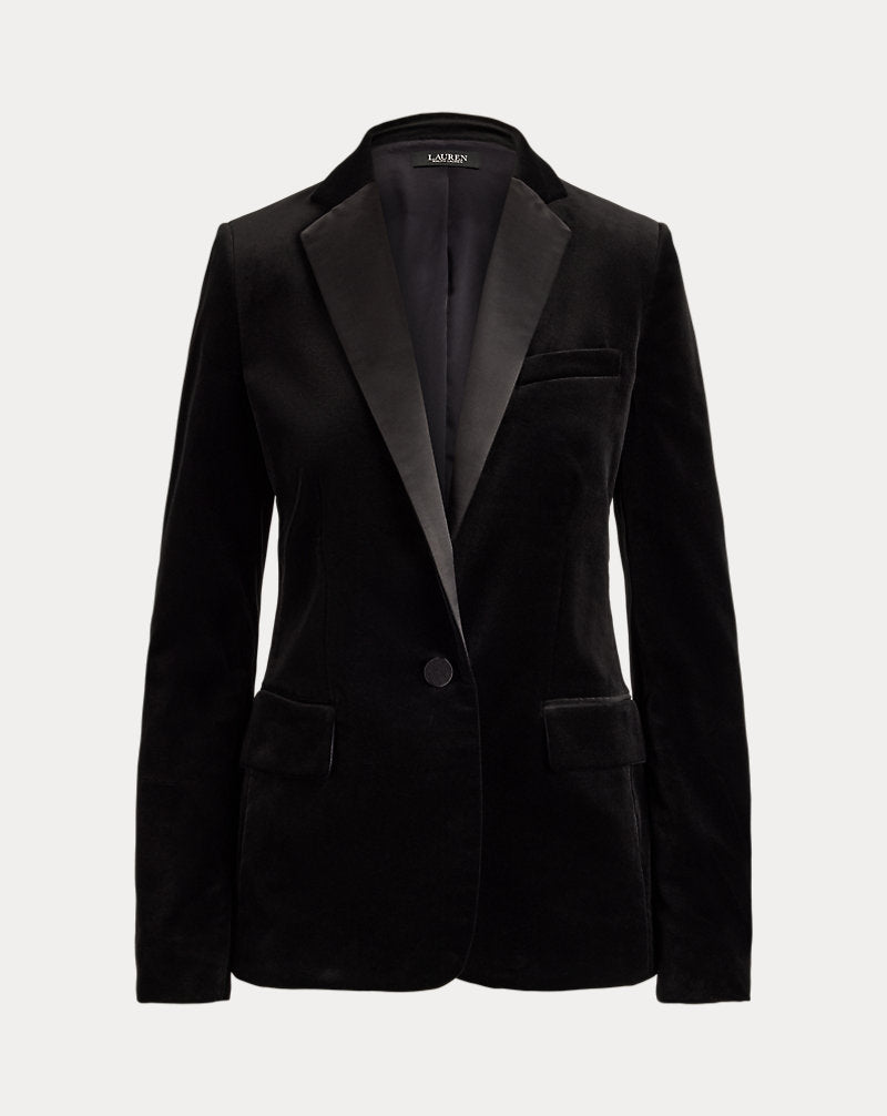 Blazer in velluto stretch e raso — Velluto nero