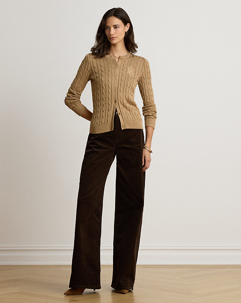 Cardigan a trecce in misto cotone — Cammello Lauren