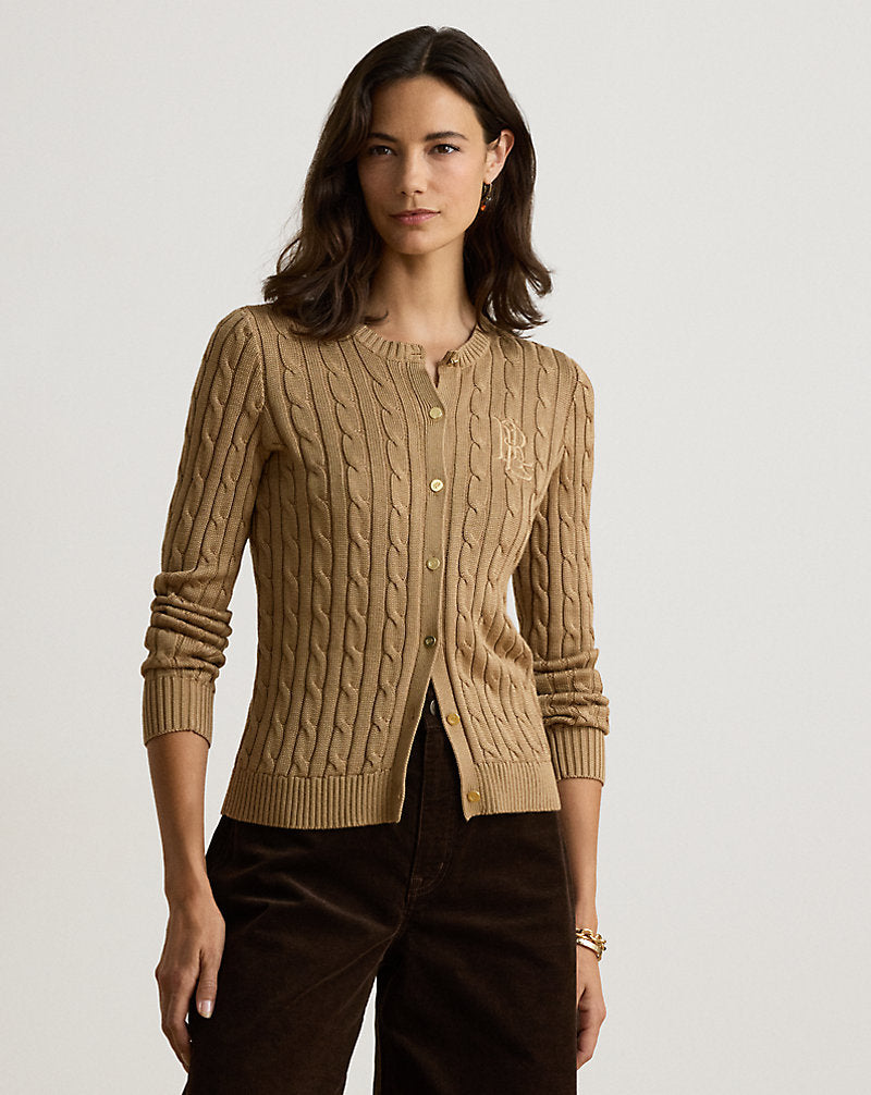 Cardigan a trecce in misto cotone — Cammello Lauren