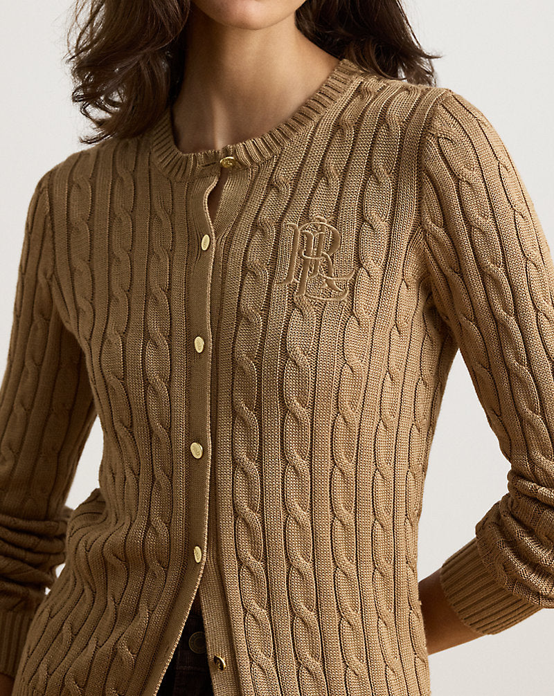 Cardigan a trecce in misto cotone — Cammello Lauren