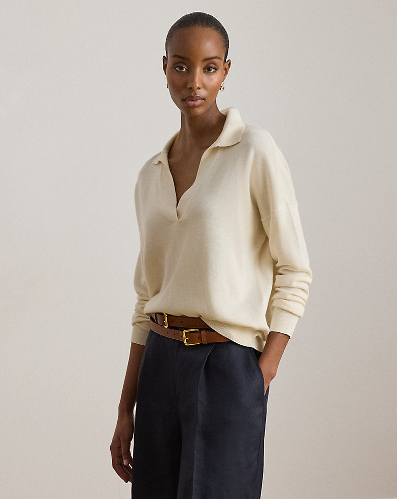 Maglia polo in cotone e modal — Crema mascarpone