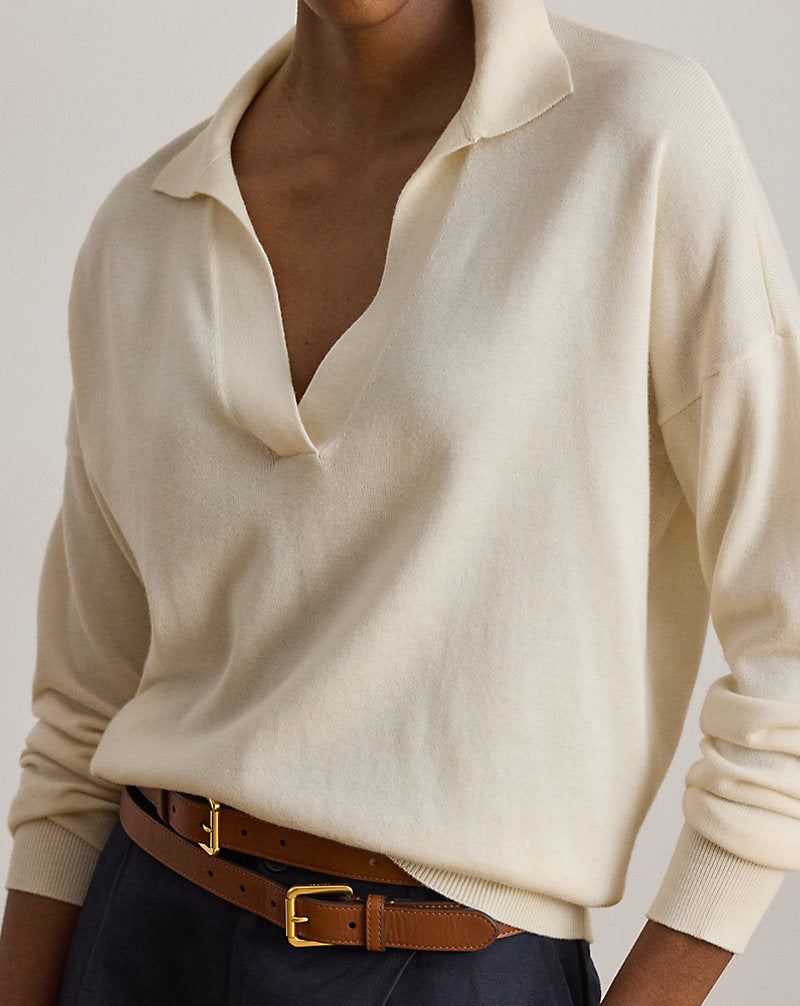 Maglia polo in cotone e modal — Crema mascarpone