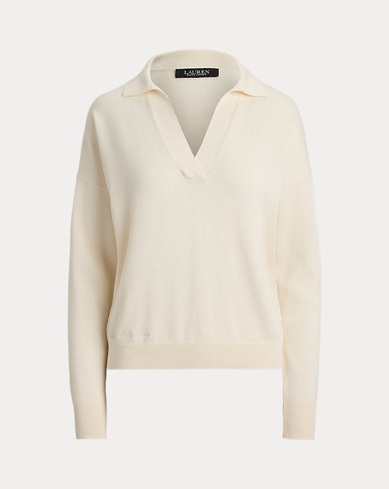 Maglia polo in cotone e modal — Crema mascarpone