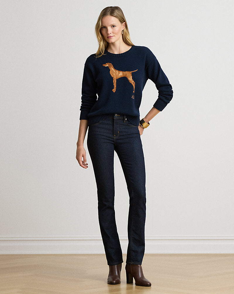 Maglia in cotone con bracco a intarsi — Blu navy Lauren multicol