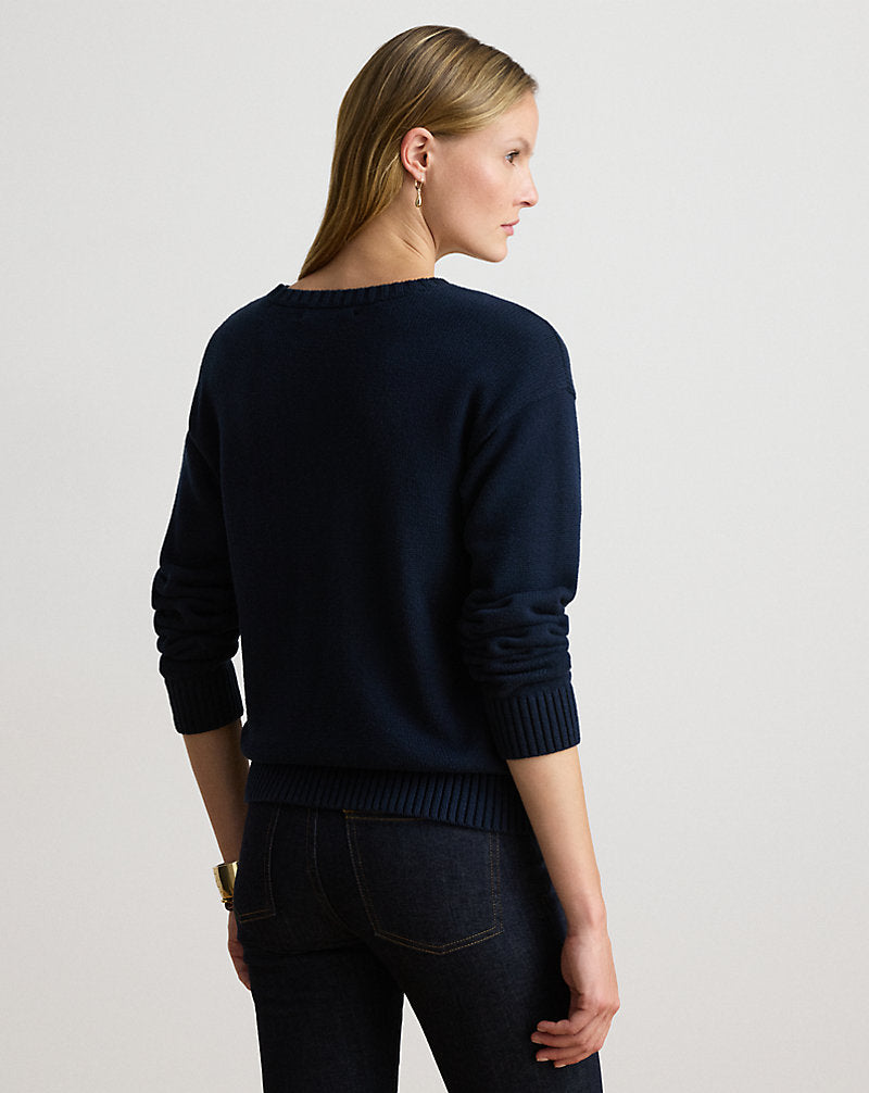 Maglia in cotone con bracco a intarsi — Blu navy Lauren multicol