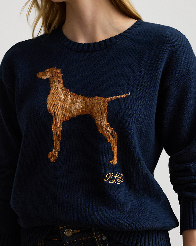 Maglia in cotone con bracco a intarsi — Blu navy Lauren multicol