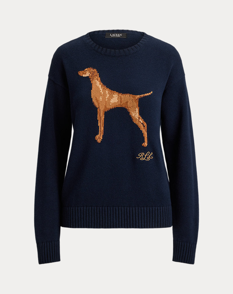 Maglia in cotone con bracco a intarsi — Blu navy Lauren multicol