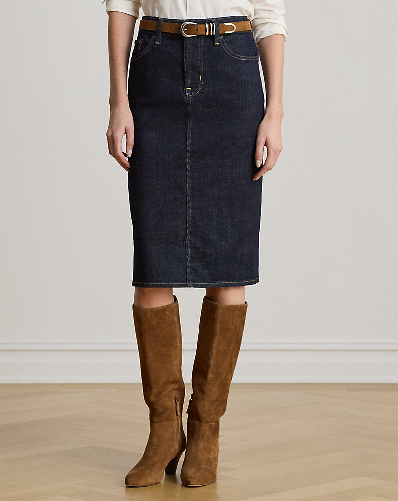 Gonna dritta in denim — Trattamento délavé