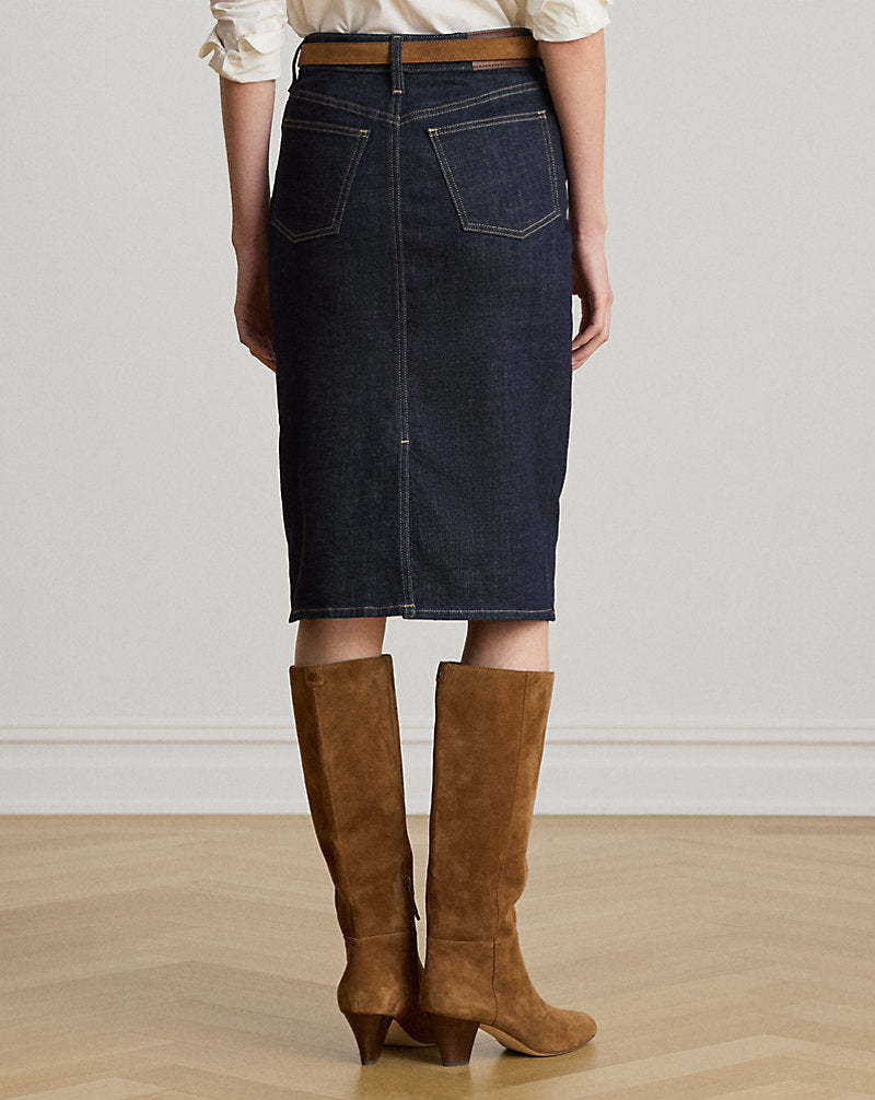 Gonna dritta in denim — Trattamento délavé