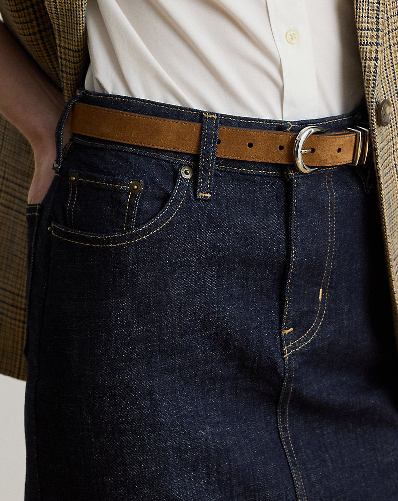 Gonna dritta in denim — Trattamento délavé