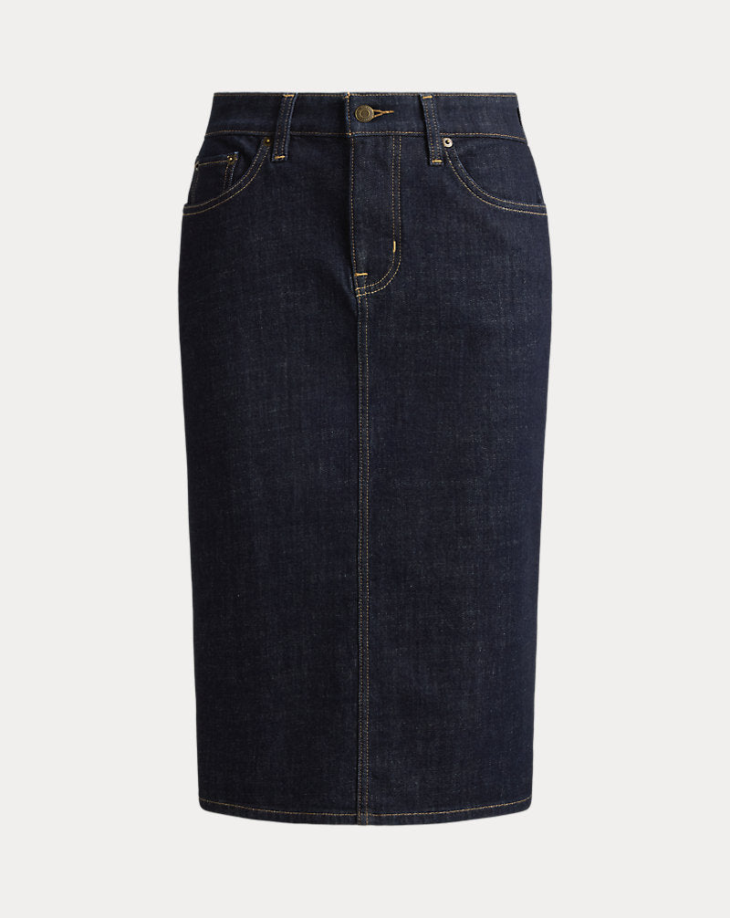 Gonna dritta in denim — Trattamento délavé