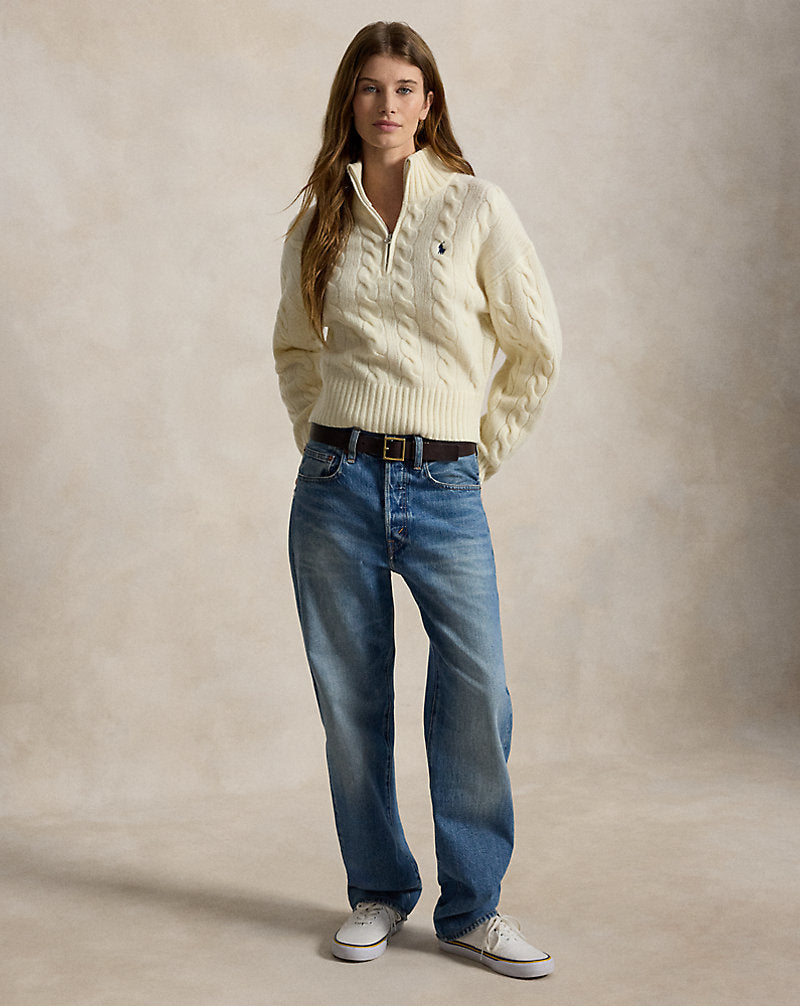 Maglia in lana e cashmere a trecce — Panna