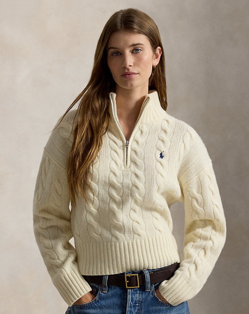 Maglia in lana e cashmere a trecce — Panna