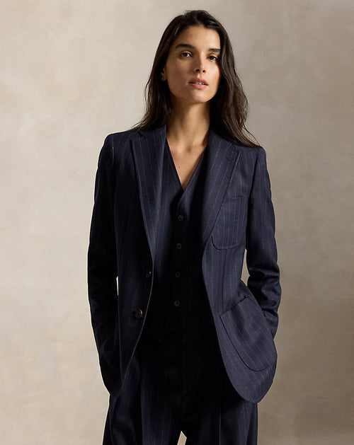 Blazer monopetto gessato in lana — Blu navy/Gessato