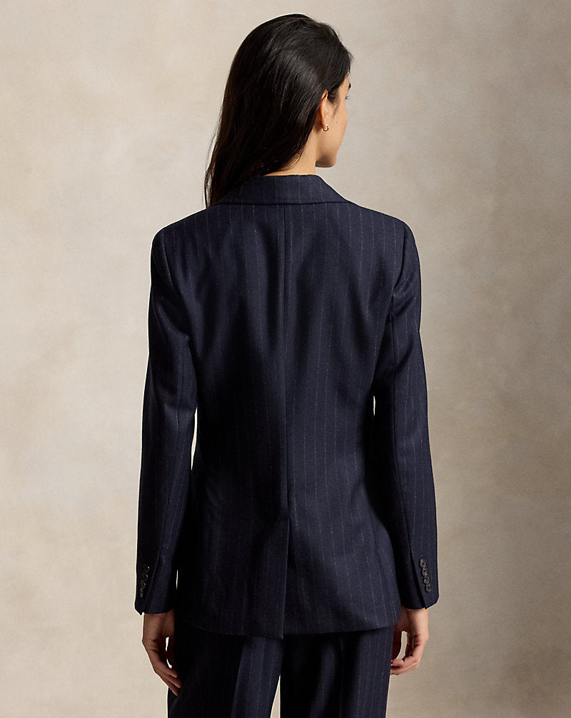 Blazer monopetto gessato in lana — Blu navy/Gessato