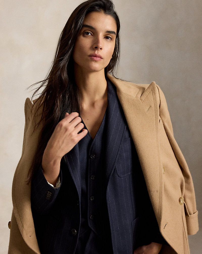Blazer monopetto gessato in lana — Blu navy/Gessato