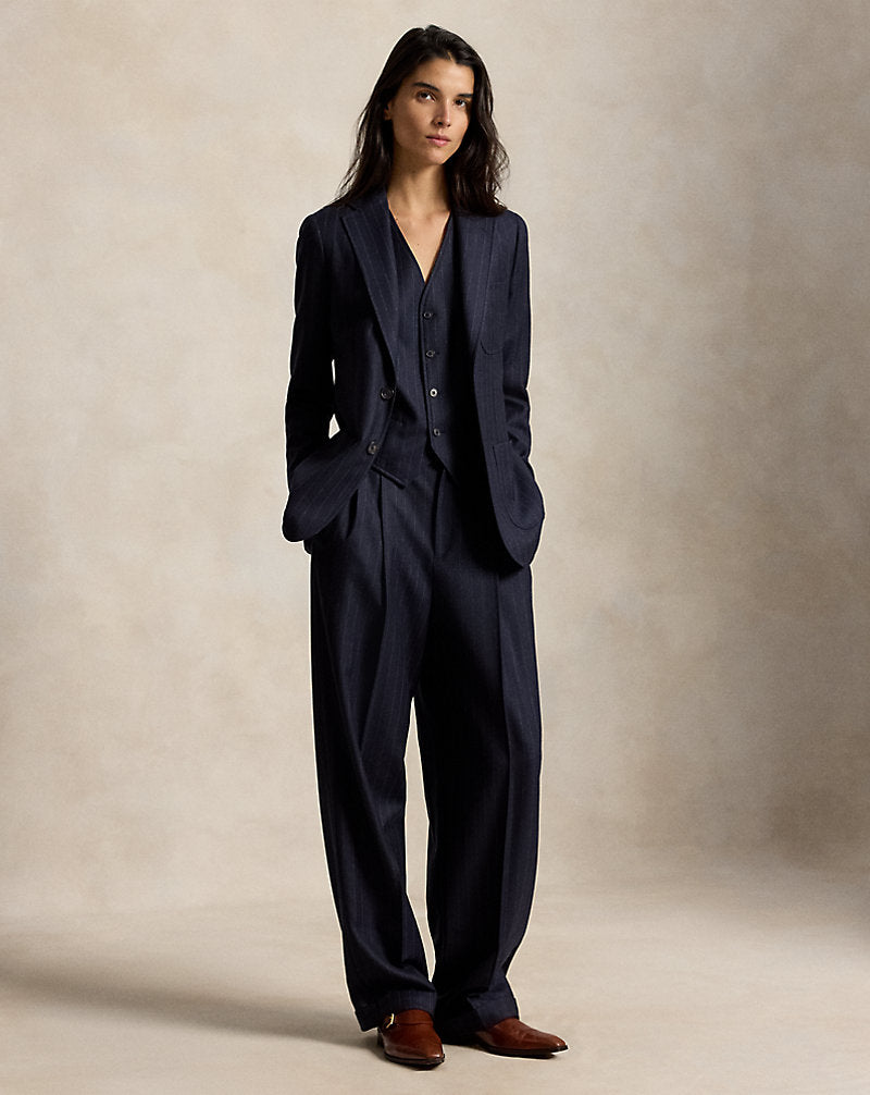 Blazer monopetto gessato in lana — Blu navy/Gessato