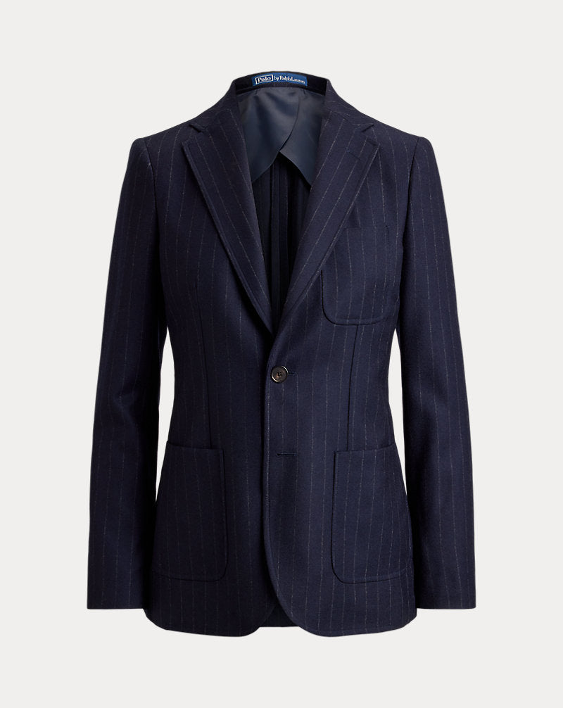 Blazer monopetto gessato in lana — Blu navy/Gessato