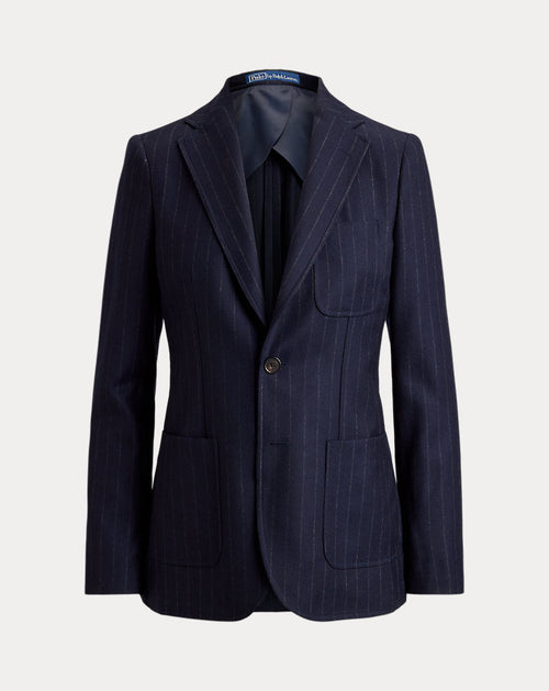 Blazer monopetto gessato in lana — Blu navy/Gessato