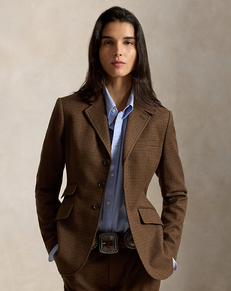 Blazer da equitazione monopetto in tweed — Pied-de-poule multi