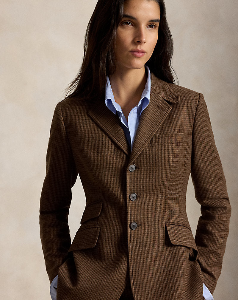 Blazer da equitazione monopetto in tweed — Pied-de-poule multi