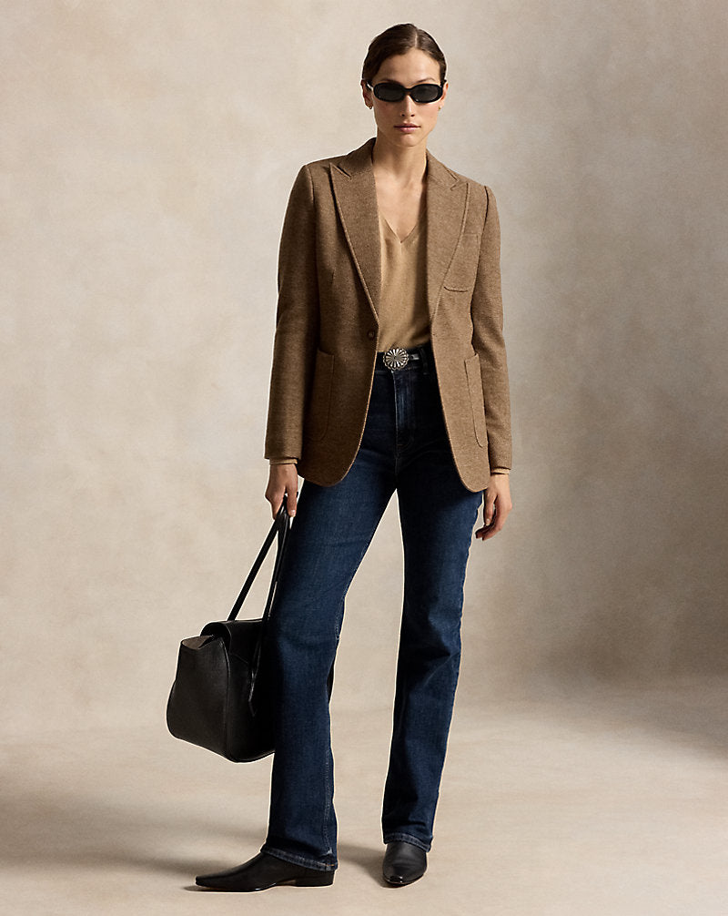 Blazer monopetto in lana e cotone — Spina di pesce marrone