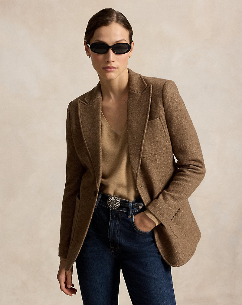 Blazer monopetto in lana e cotone — Spina di pesce marrone