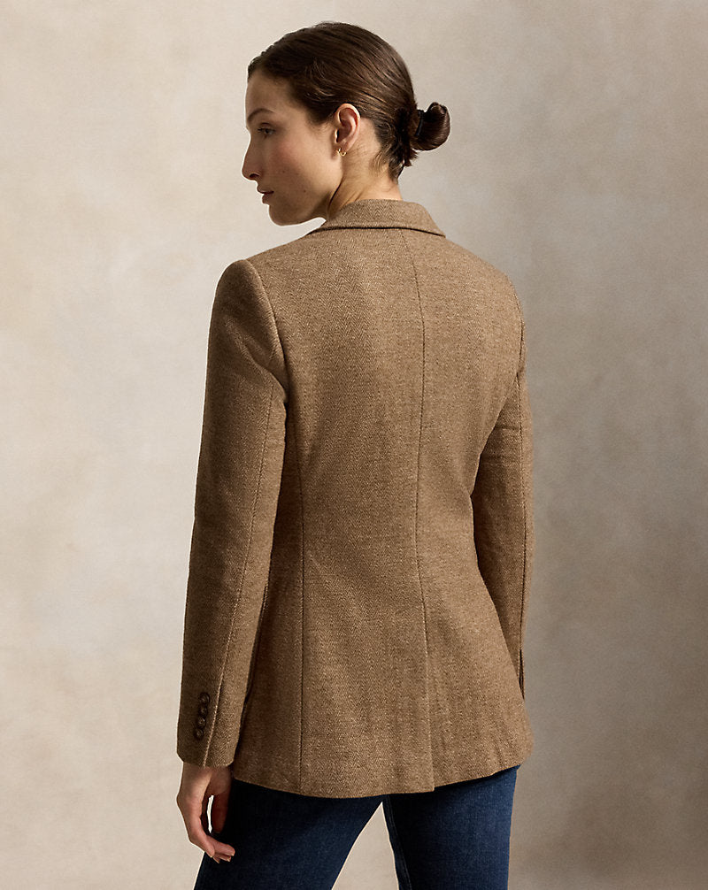 Blazer monopetto in lana e cotone — Spina di pesce marrone