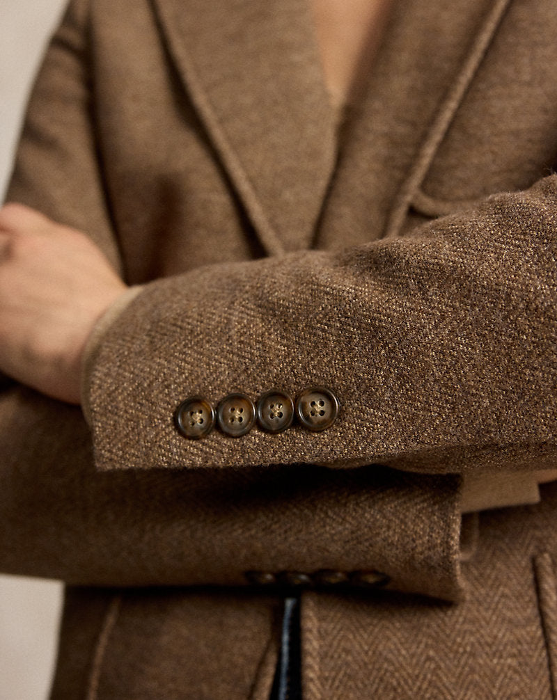 Blazer monopetto in lana e cotone — Spina di pesce marrone