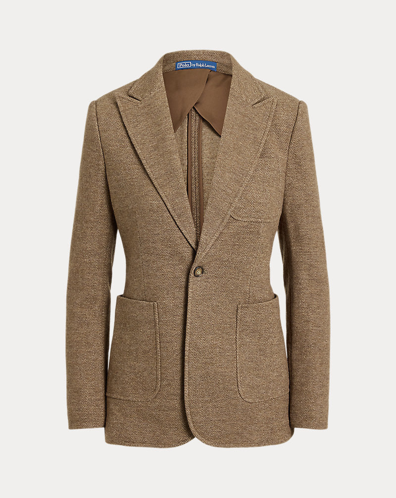 Blazer monopetto in lana e cotone — Spina di pesce marrone