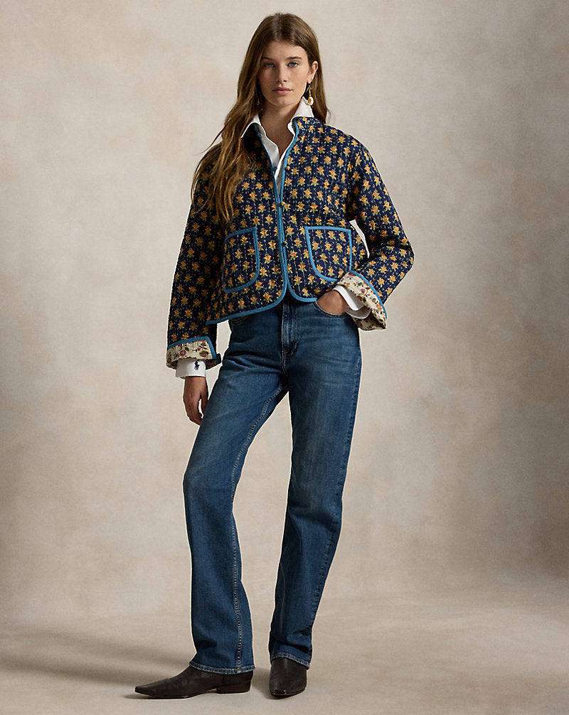 Giacca double-face trapuntata in cotone — Blu navy multicolore