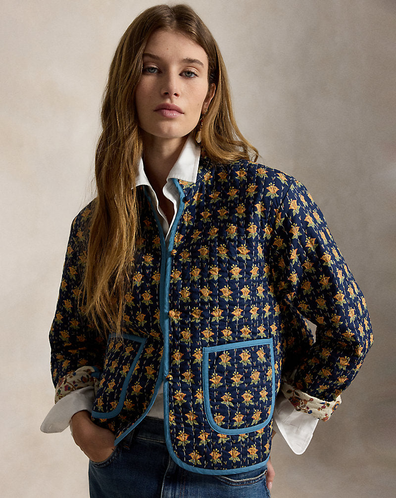 Giacca double-face trapuntata in cotone — Blu navy multicolore