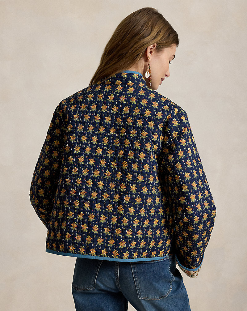 Giacca double-face trapuntata in cotone — Blu navy multicolore
