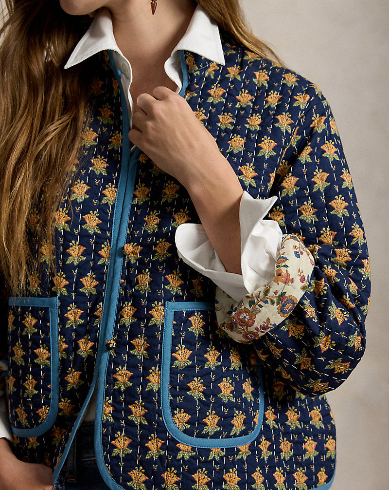 Giacca double-face trapuntata in cotone — Blu navy multicolore