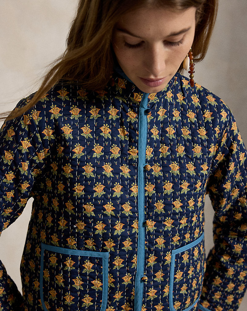 Giacca double-face trapuntata in cotone — Blu navy multicolore