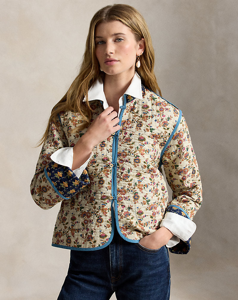 Giacca double-face trapuntata in cotone — Blu navy multicolore